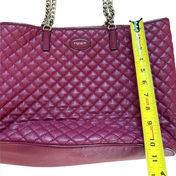 Coach Metro Quilted Leather Chain Tote Bag Cranberry Burgundy Large - Picture 14 of 14